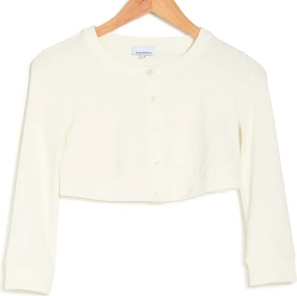 WeWoreWhat We Wore What Knit Cropped Cardigan Off White Viscose Button Down Top - Picture 5 of 12